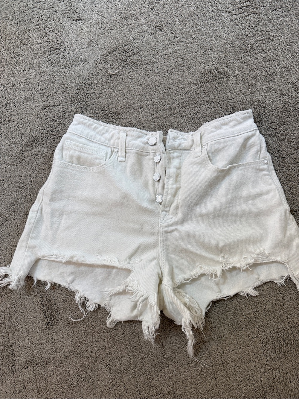 Good American High-Waist White Distressed Denim Shorts